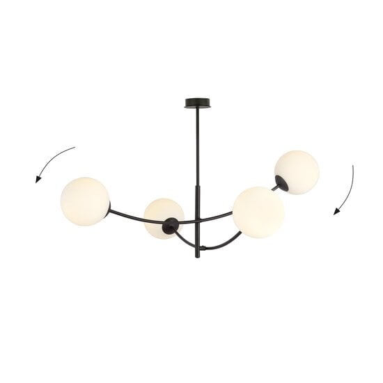 Emibig Emibig Lampe suspendue 4 bras courbés noir et verre opale blanc E14 - Éclairage élégant pour chaque pièce