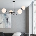 Emibig Emibig Lámpara colgante 4 brazos curvados negro y vidrio opal blanco E14 - Iluminación elegante para cualquier habitación