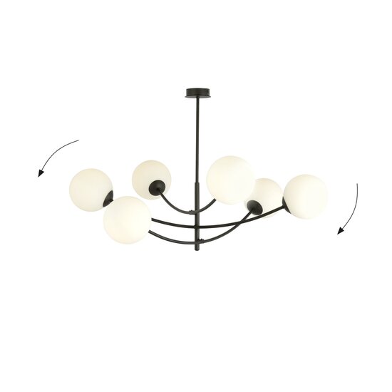 Emibig Emibig Lámpara colgante 6 brazos curvados negro y vidrio opal blanco E14 - Ideal para crear un ambiente acogedor