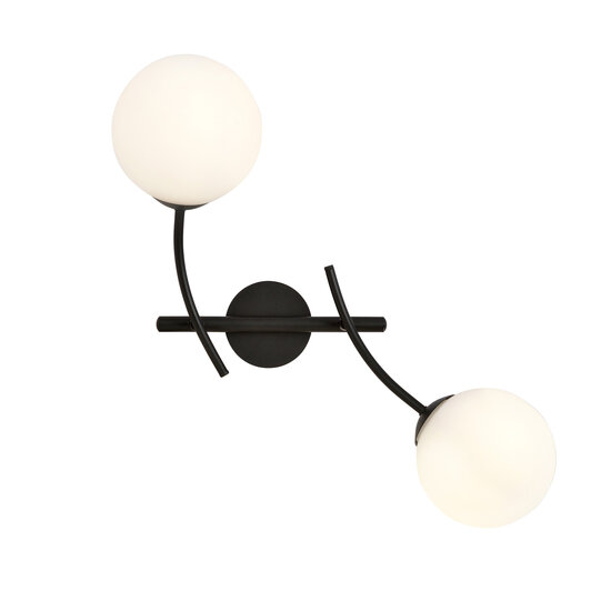 Emibig Emibig Lámpara de pared con brazos curvados dobles y bolas de vidrio blanco E14 - Ideal para crear un ambiente acogedor en cualquier habitación
