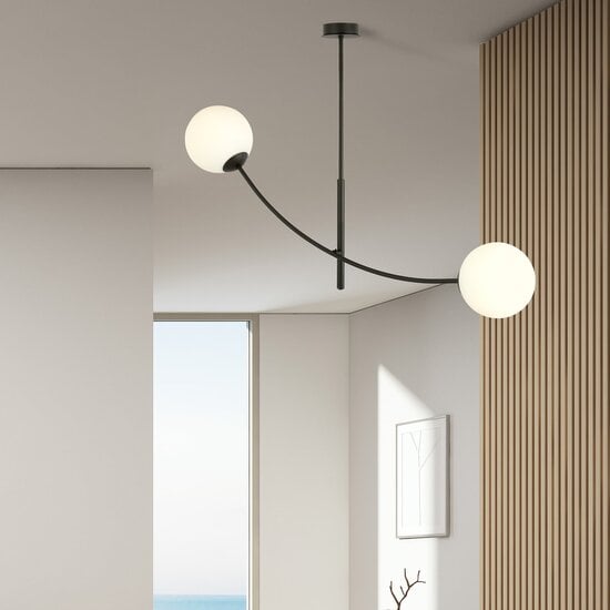 Emibig Emibig Suspension noir et blanc en verre opale avec bras courbés E14 - Idéale pour une ambiance chaleureuse dans votre maison