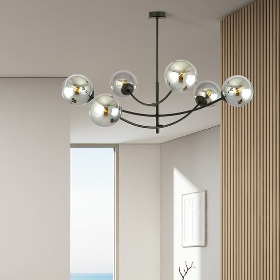 Emibig Emibig Lampe suspendue avec 6 bras courbés noirs et ampoules fumées E14 - Créez une ambiance chaleureuse dans votre espace