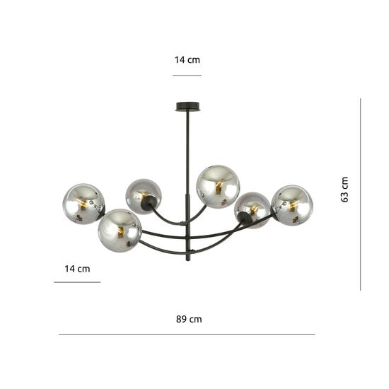Emibig Emibig Lampe suspendue avec 6 bras courbés noirs et ampoules fumées E14 - Créez une ambiance chaleureuse dans votre espace