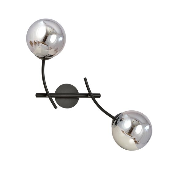 Emibig Emibig Lámpara de pared con 2 brazos en arco negros y bolas de vidrio ahumado E14 - Ideal para crear un ambiente acogedor en su hogar