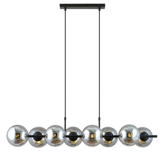 Emibig Emibig Mooie 8 lamp zwarte hanglamp met rookglas bollen en E14 aansluiting - Perfect voor een stijlvolle ambiance