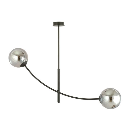 Emibig Emibig Hängelampe schwarz mit 2 gebogenen Armen und rauchfarbenen Glühbirnen E14 - Ideal für eine gemütliche Atmosphäre