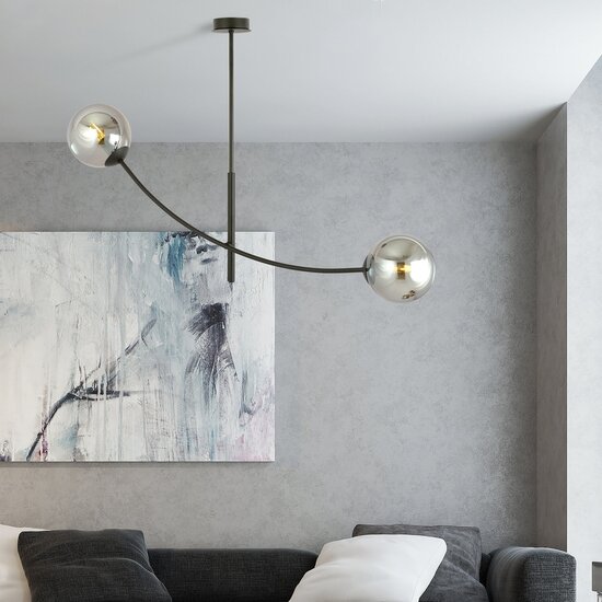 Emibig Emibig Hanging lamp black with 2 curved arms and smoked bulbs E14 - Perfect for creating a cozy atmosphere