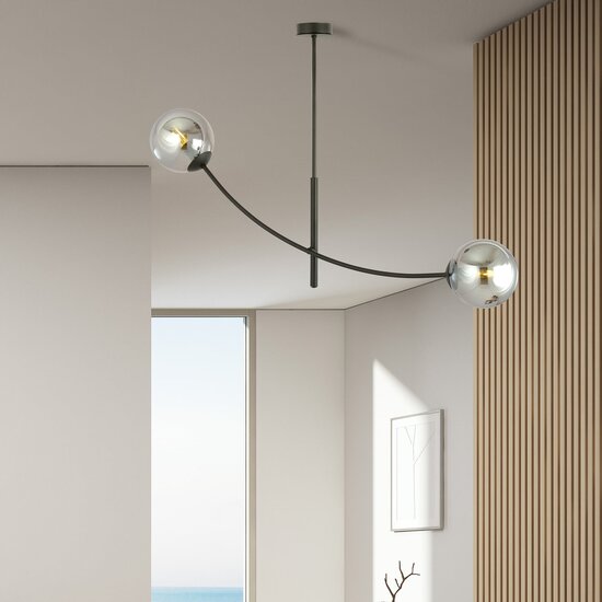 Emibig Emibig Hanging lamp black with 2 curved arms and smoked bulbs E14 - Perfect for creating a cozy atmosphere