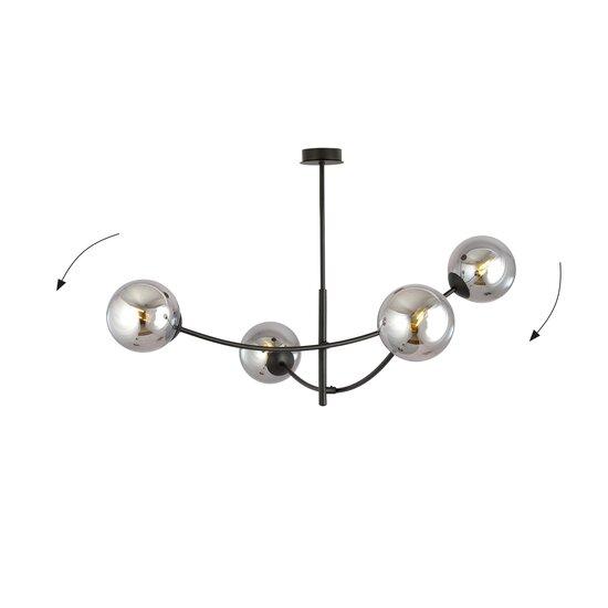 Emibig Emibig Black hanging lamp with 4 curved arms and smoked bulbs E14 - Perfect for creating a cozy atmosphere