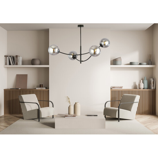 Emibig Emibig Lámpara colgante negra con 4 brazos curvados y bombillas ahumadas E14 - Ideal para crear un ambiente acogedor