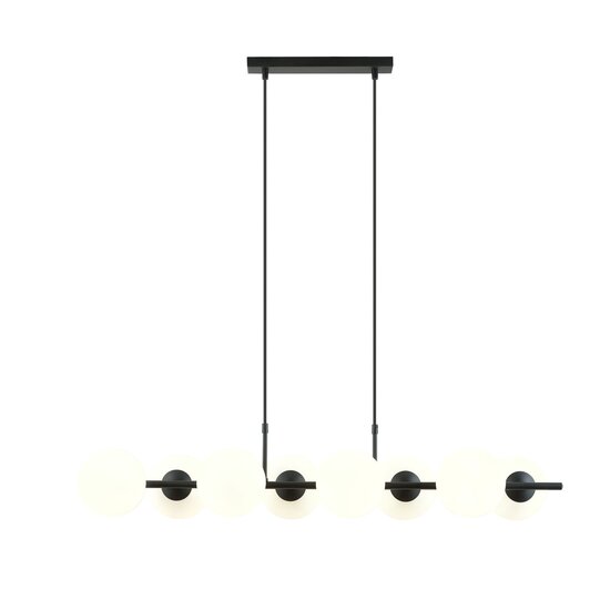 Emibig Emibig 8 lamp hanglamp zwart met mat witte glazen bollen E14 - Perfect voor sfeervolle verlichting in elke ruimte