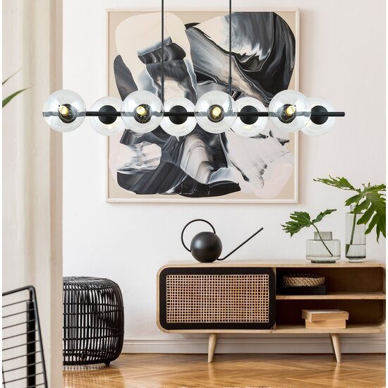 Emibig Emibig 8-flammige schwarze Pendelleuchte schwarz und mit transparenten Glaskugeln E14 - Ideal für eine gemütliche Atmosphäre