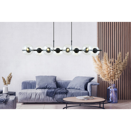 Emibig Emibig lámpara colgante negra de 8 bombillas y bolas de vidrio transparente E14 - Ideal para crear un ambiente acogedor
