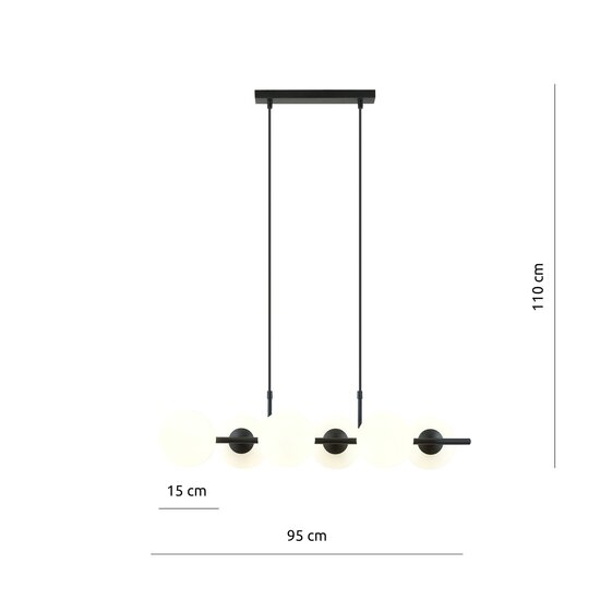 Emibig Emibig Hängelampe mit 6 Glühbirnen in Schwarz mit mattweißen Glaskugeln E14 - Ideal für stilvolle Beleuchtung