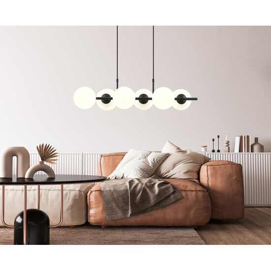 Emibig Emibig 6 lamp hanglamp zwart met mat witte glazen bollen E14 - Perfect voor sfeervolle verlichting