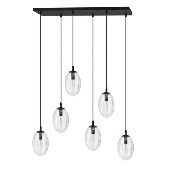 Emibig Emibig Lange 6-flammige schwarze Pendelleuchte mit 6 geblasenen transparenten Glasscheiben - Schaffen Sie eine gemütliche Atmosphäre in Ihrem Raum