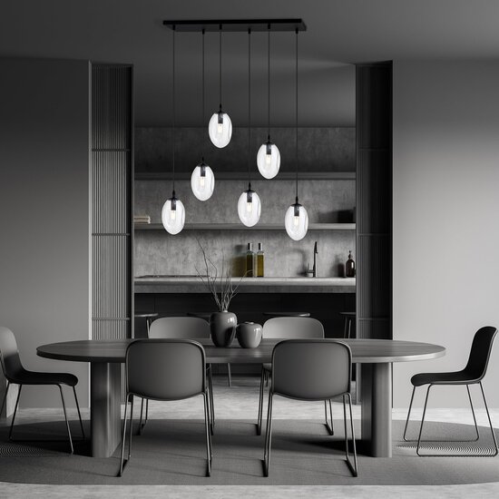 Emibig Emibig Larga lámpara colgante negra de 6 luces con 6 vidrios soplados transparentes - Crea un ambiente acogedor en tu espacio
