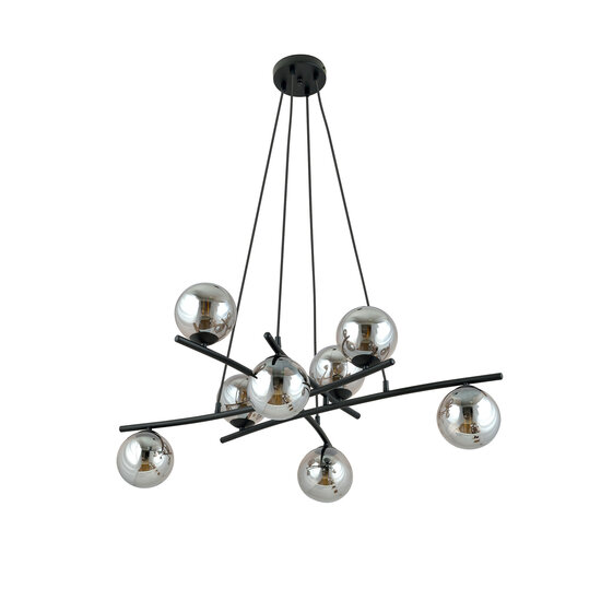 Emibig Emibig Lámpara colgante negra excepcionalmente grande con 8 bolas de vidrio ahumado E14 - Ideal para crear una atmósfera elegante