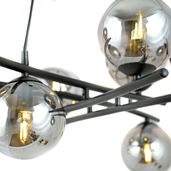 Emibig Emibig Exceptionally large black hanging lamp with 8 fumed glass balls E14 - Ideal for creating a stylish atmosphere
