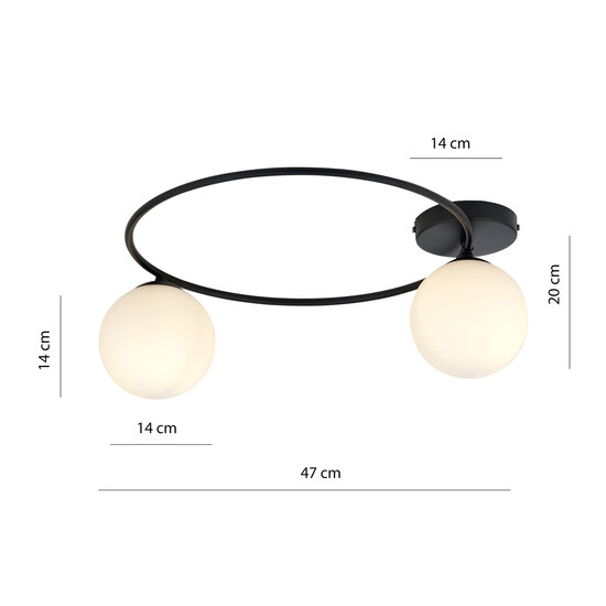 Emibig Emibig Knappe plafondlamp zwart met witte glazen bollen 2x E14 - Perfect voor stijlvolle verlichting in elke ruimte