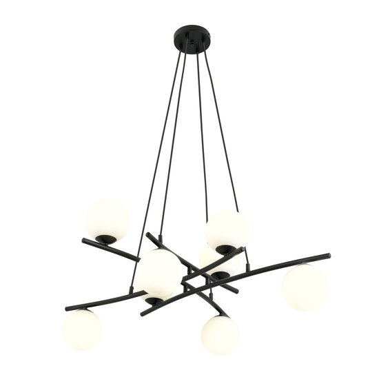 Emibig Emibig Heel grote zwarte hanglamp met 8 opaalwitte glazen bollen E14 - Perfect voor sfeervolle verlichting in elke ruimte