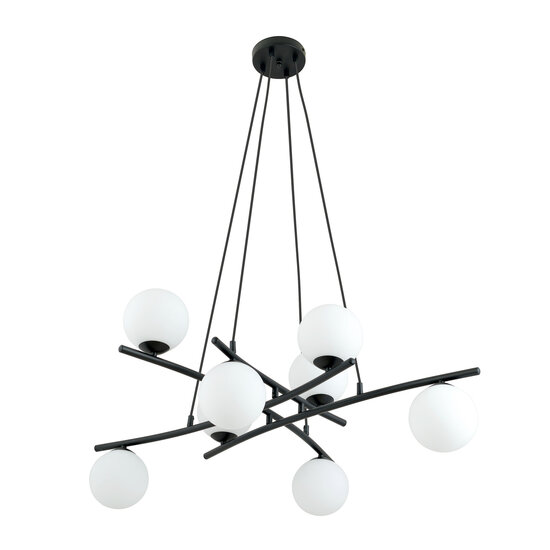 Emibig Emibig Lámpara colgante negra muy grande con 8 bolas de vidrio opalino E14 - Ideal para crear un ambiente acogedor en cualquier espacio