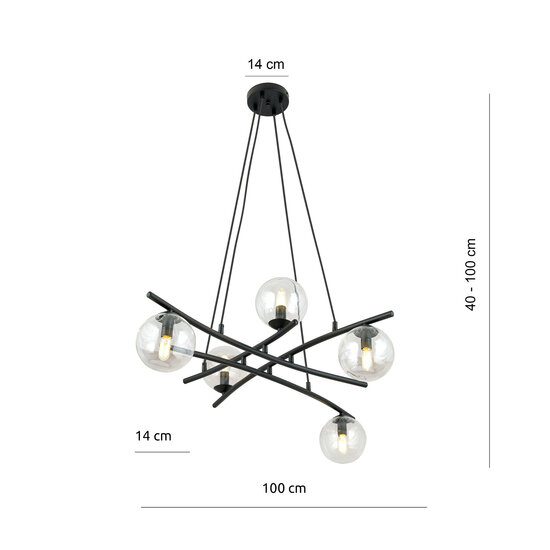 Emibig Emibig Schwarze Design-Hängelampe mit 5 transparenten Glaskugeln E14 - Schaffen Sie eine gemütliche Atmosphäre in Ihrem Raum