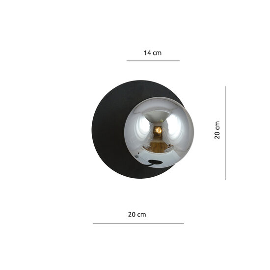 Emibig Emibig Lámpara de pared redonda negra simple con bola de vidrio ahumado E14 - Perfecta para crear una atmósfera acogedora en cualquier habitación