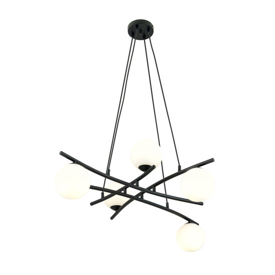 Emibig Emibig Fantastische zwarte hanglamp met 5 opaalwitte glazen bollen E14 - Perfect voor een sfeervolle ambiance