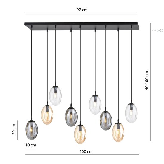 Emibig Emibig Grande lampe suspendue pour au-dessus de la table avec 9 pendentifs en verre différents E14 - Créez une ambiance chaleureuse dans votre salle à manger