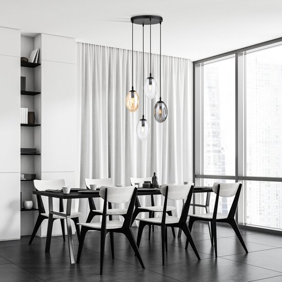 Emibig Emibig Round pendant lamp with 4 different pendants E14 (2 transparent, amber and smoked) - Ideal for creating a cozy atmosphere