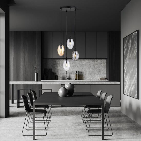 Emibig Emibig Lámpara colgante redonda con 4 colgantes diferentes E14 (2 transparentes, ámbar y ahumado) - Ideal para crear un ambiente acogedor