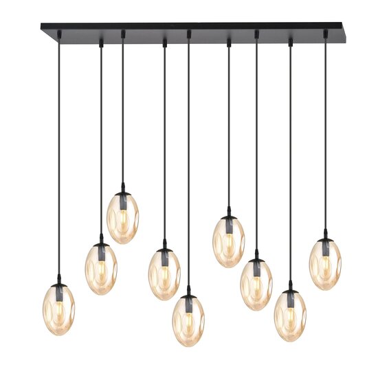 Emibig Emibig Eye catcher hanging lamp black with 9 glass amber pendants - Unique lighting for any interior
