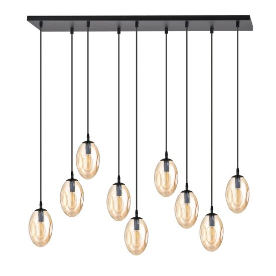 Emibig Emibig Eye catcher hanging lamp black with 9 glass amber pendants - Unique lighting for any interior
