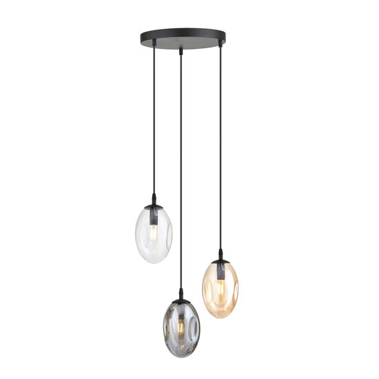 Emibig Emibig Lampe suspendue ronde avec 3 pendentifs différents (transparent, ambre et fumé) - Créez une ambiance chaleureuse dans votre intérieur