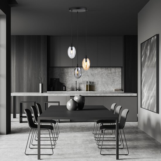 Emibig Emibig Lampe suspendue ronde avec 3 pendentifs différents (transparent, ambre et fumé) - Créez une ambiance chaleureuse dans votre intérieur