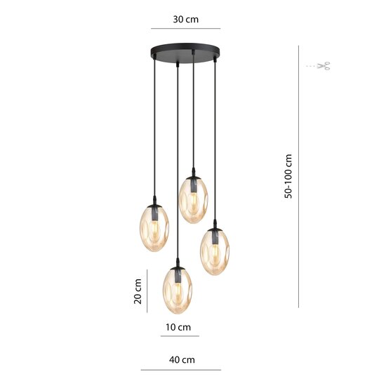 Emibig Emibig Hanging lamp with 4 pendants E14 black single amber color blown glass - Create a warm atmosphere in your home