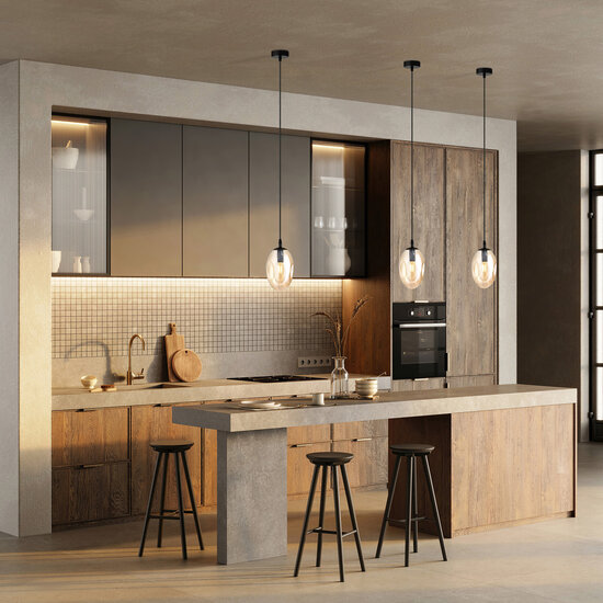 Emibig Emibig Hanging lamp black single amber color glass and 1x E14 - Ideal for creating a cozy atmosphere