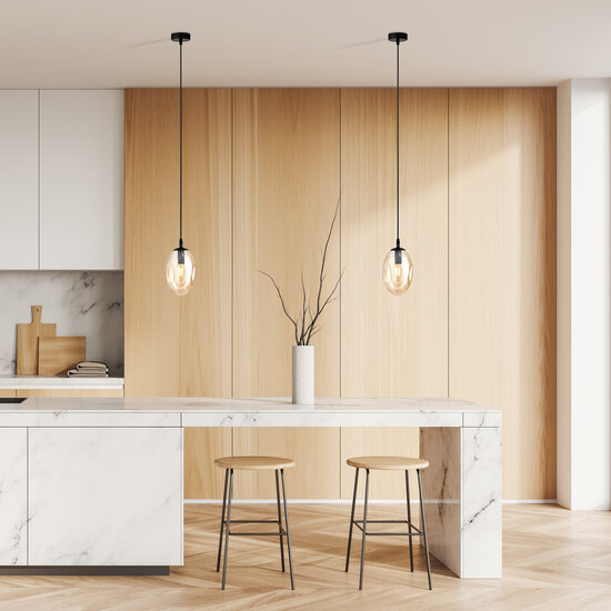 Emibig Emibig Hängelampe aus schwarzem, einfachem, bernsteinfarbenem Glas und 1x E14 - Ideal für eine gemütliche Atmosphäre
