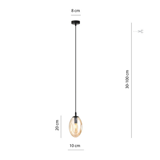 Emibig Emibig Hanging lamp black single amber color glass and 1x E14 - Ideal for creating a cozy atmosphere