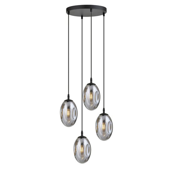 Emibig Emibig Design 4 flammige schwarze Pendelleuchte mit 4x E14 geblasenem Rauchglas - Perfekte Beleuchtung für jeden Raum