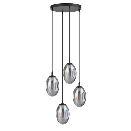 Emibig Emibig Design 4 flammige schwarze Pendelleuchte mit 4x E14 geblasenem Rauchglas - Perfekte Beleuchtung für jeden Raum