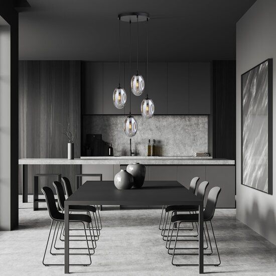 Emibig Emibig Design 4 flammige schwarze Pendelleuchte mit 4x E14 geblasenem Rauchglas - Perfekte Beleuchtung für jeden Raum