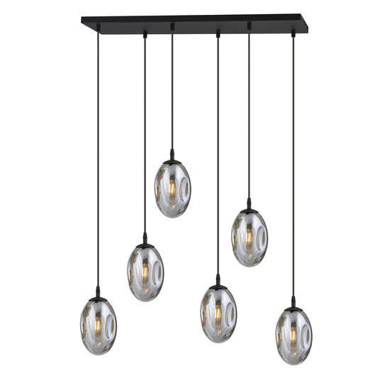 Emibig Emibig Long 6-lamp black pendant with 6 blown fumed glass - Ideal for creating a stylish atmosphere in any room
