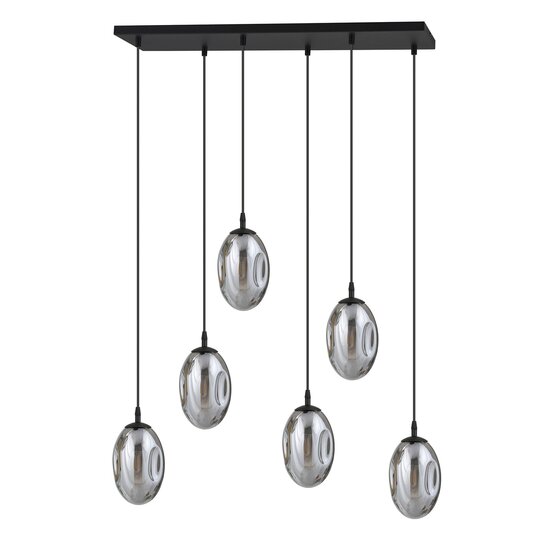Emibig Emibig Longue suspension noire à 6 lampes avec 6 verres soufflés fumés - Idéale pour créer une atmosphère élégante dans n'importe quelle pièce