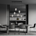 Emibig Emibig Larga lámpara colgante negra con 6 vidrios soplados ahumados - Ideal para crear un ambiente elegante en cualquier habitación