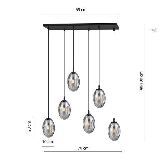 Emibig Emibig Larga lámpara colgante negra con 6 vidrios soplados ahumados - Ideal para crear un ambiente elegante en cualquier habitación