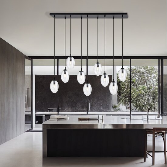 Emibig Emibig Exceptionally long black hanging lamp with 9 transparent glasses E14 - Ideal for creating a cozy atmosphere