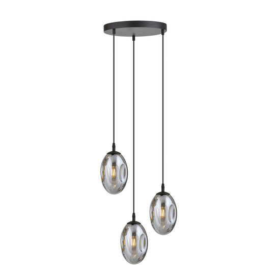 Emibig Emibig Bonita lámpara colgante negra de 3 luces con 3x E14 vidrio ahumado soplado - Ideal para crear un ambiente acogedor en cualquier espacio
