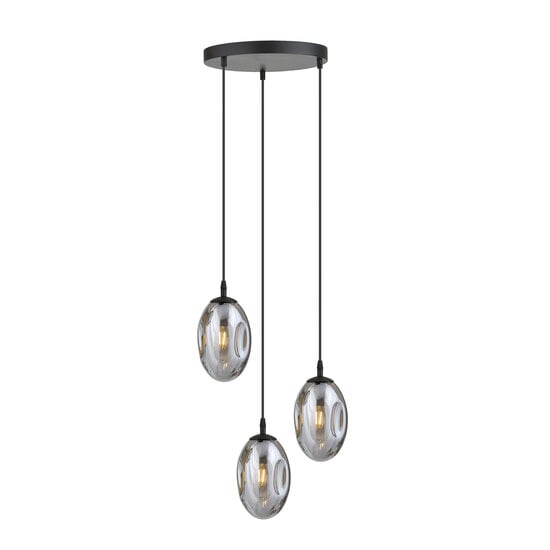 Emibig Emibig Hübsche Pendelleuchte in 3-hellem Schwarz mit 3x E14 geblasenem Rauchglas - Ideal für eine gemütliche Atmosphäre in jedem Raum